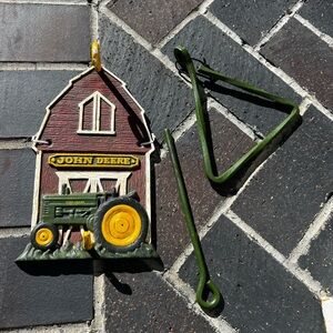 Vintage Cast Iron John Deere Tractor Wall Mount and Dinner Bell Triangle